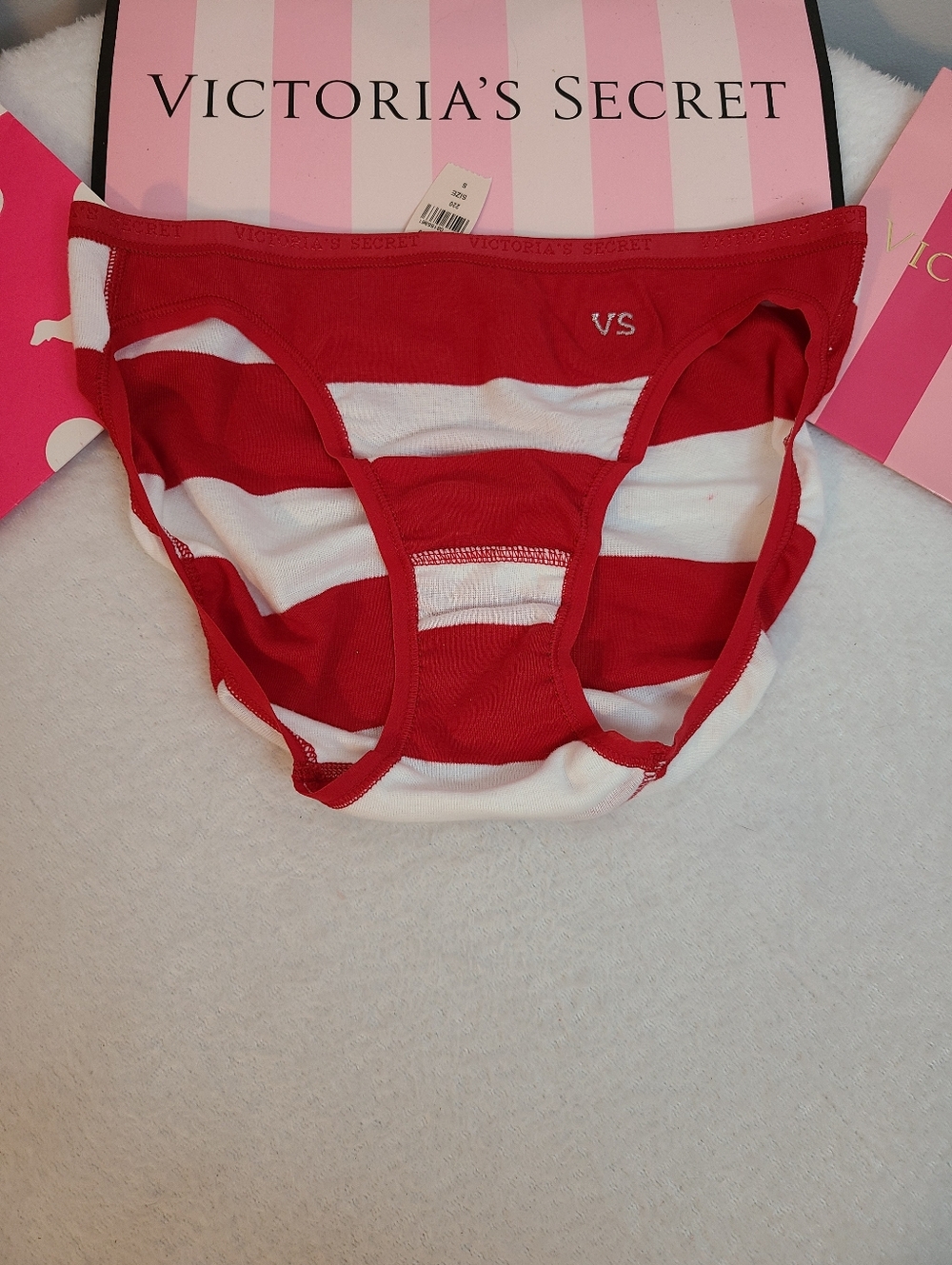 VTG Victoria's Secret Signature Cotton Classic Bikini Panty Size Sm Red Stripe